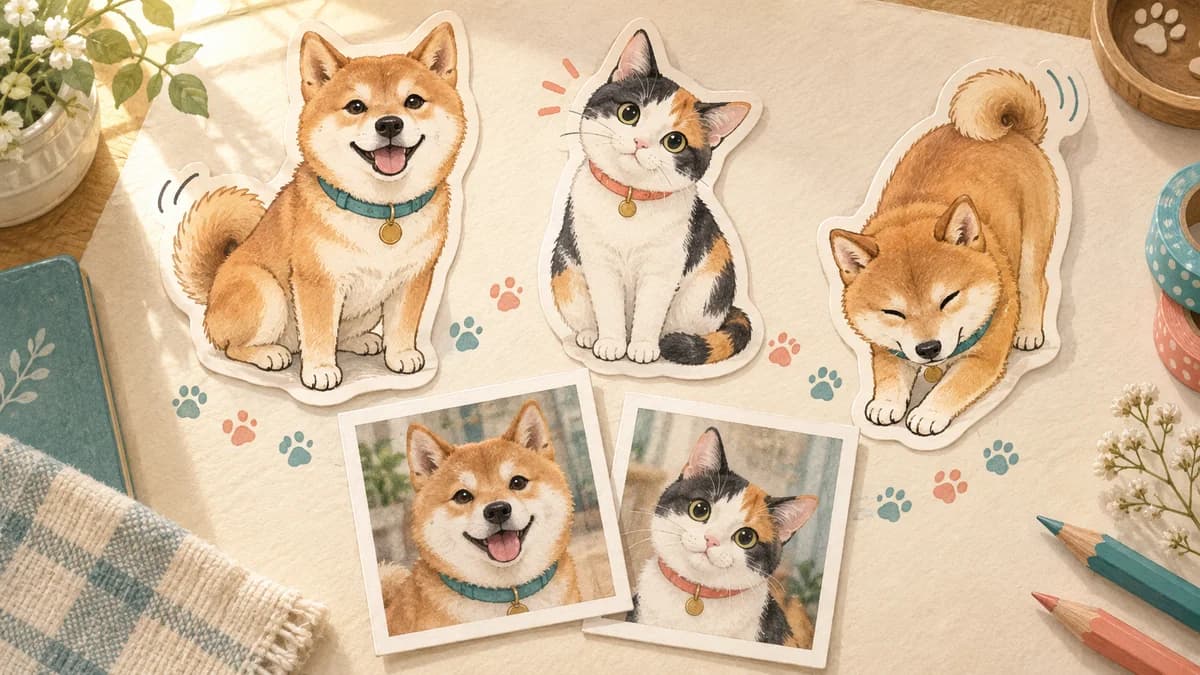 A dog and cat character being planned for a small animated sticker set